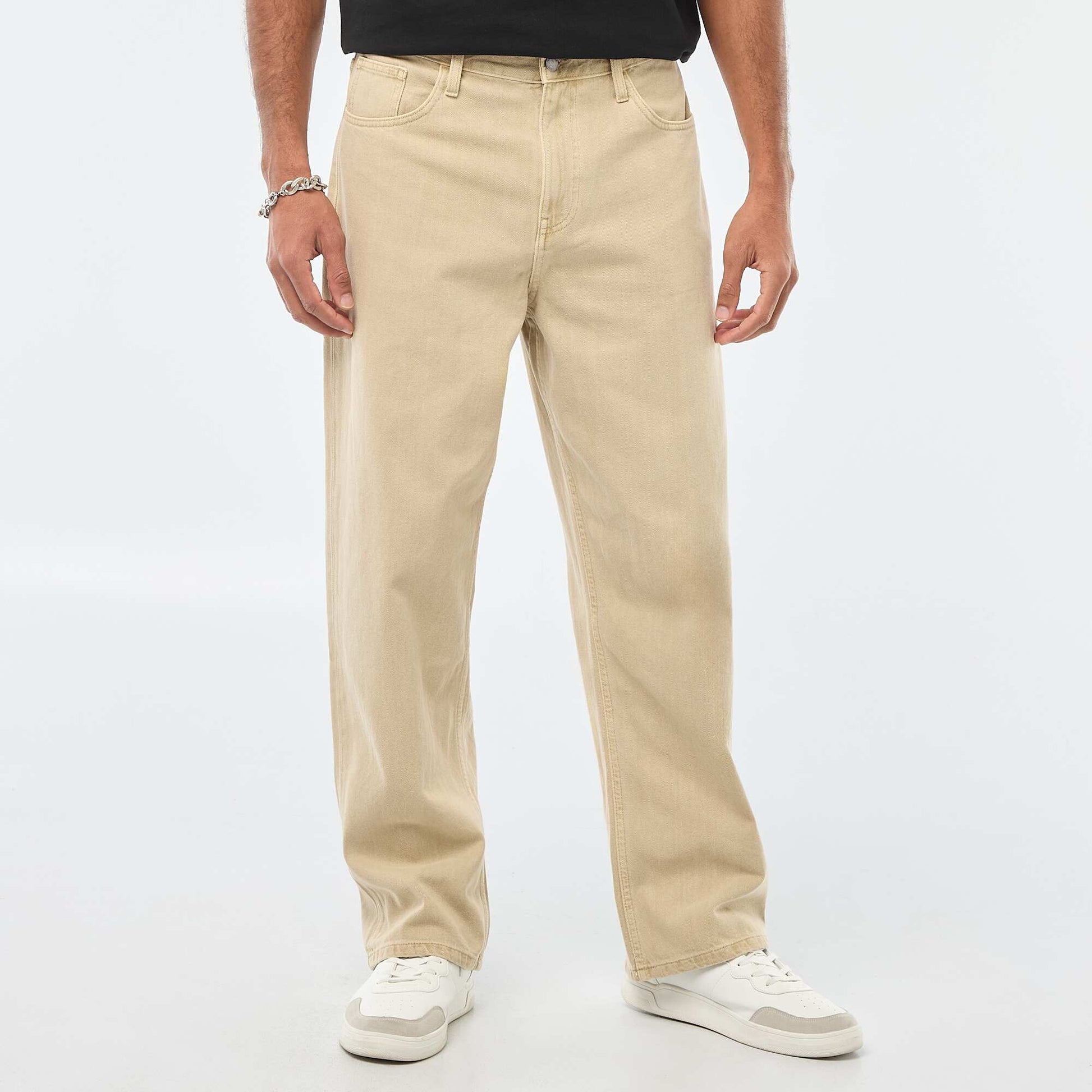 Pantalón baggy liso de twill BEIGE