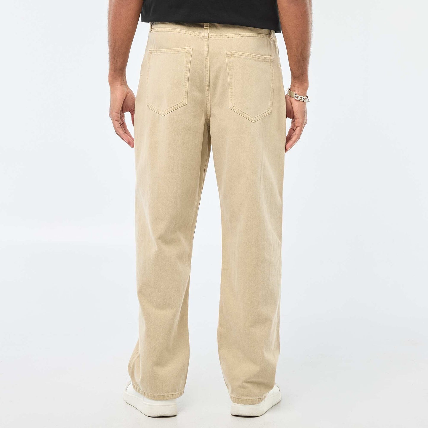 Pantalón baggy liso de twill BEIGE