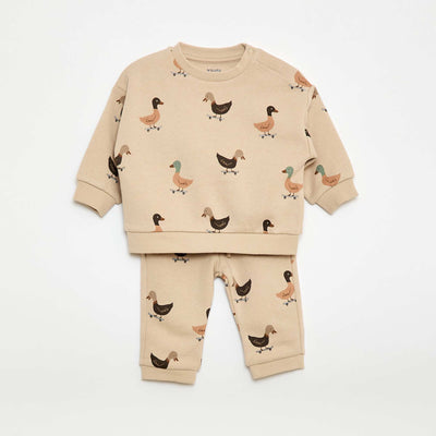 Conjunto buzo + pantalón de chándal con estampado fantasía - 2 piezas BEIGE