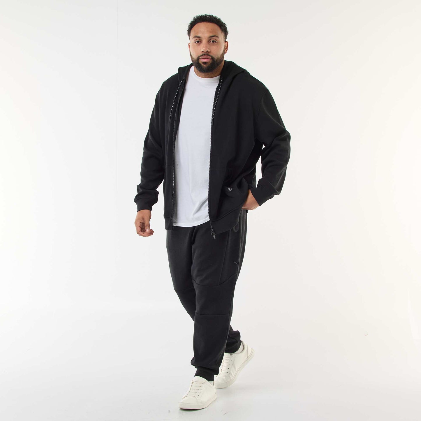 Pantalón de chándal de punto piqué liso de algodón NEGRO