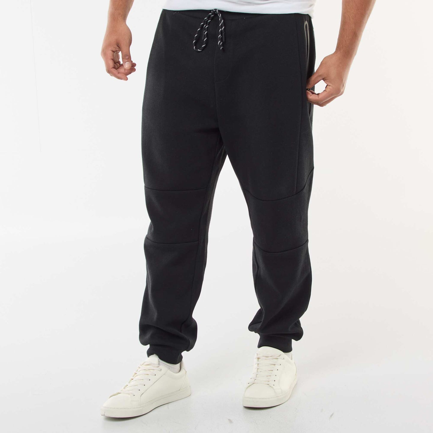 Pantalón de chándal de punto piqué liso de algodón NEGRO