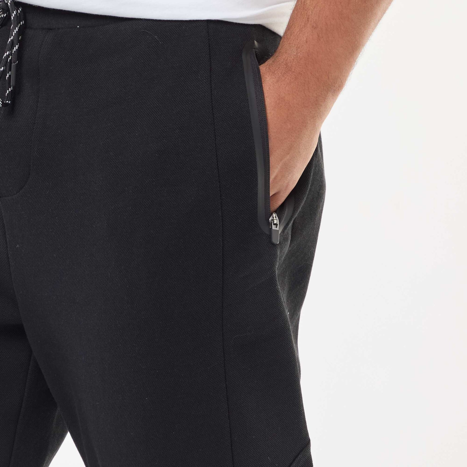 Pantalón de chándal de punto piqué liso de algodón NEGRO