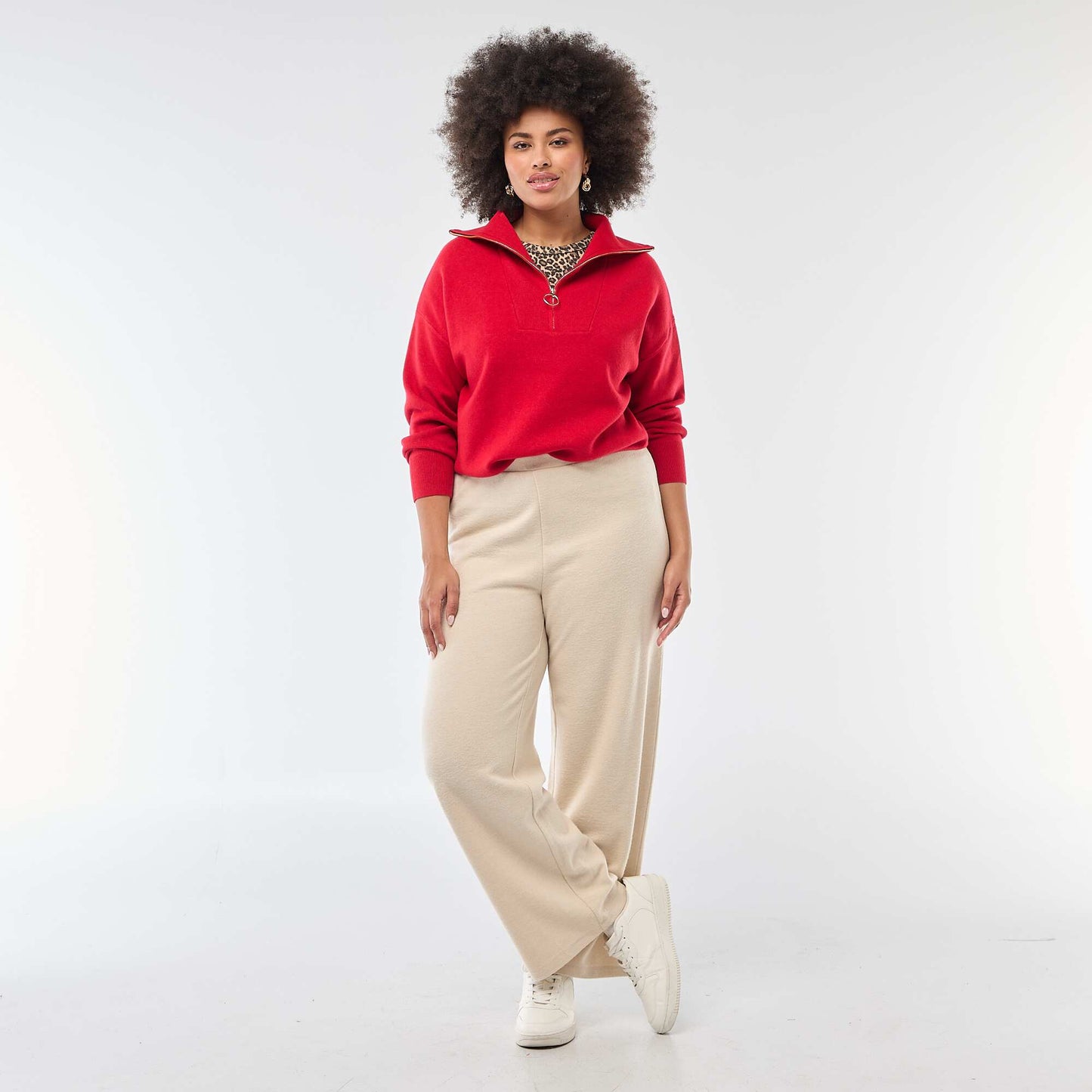 Pantalón cómodo de punto canalé BEIGE