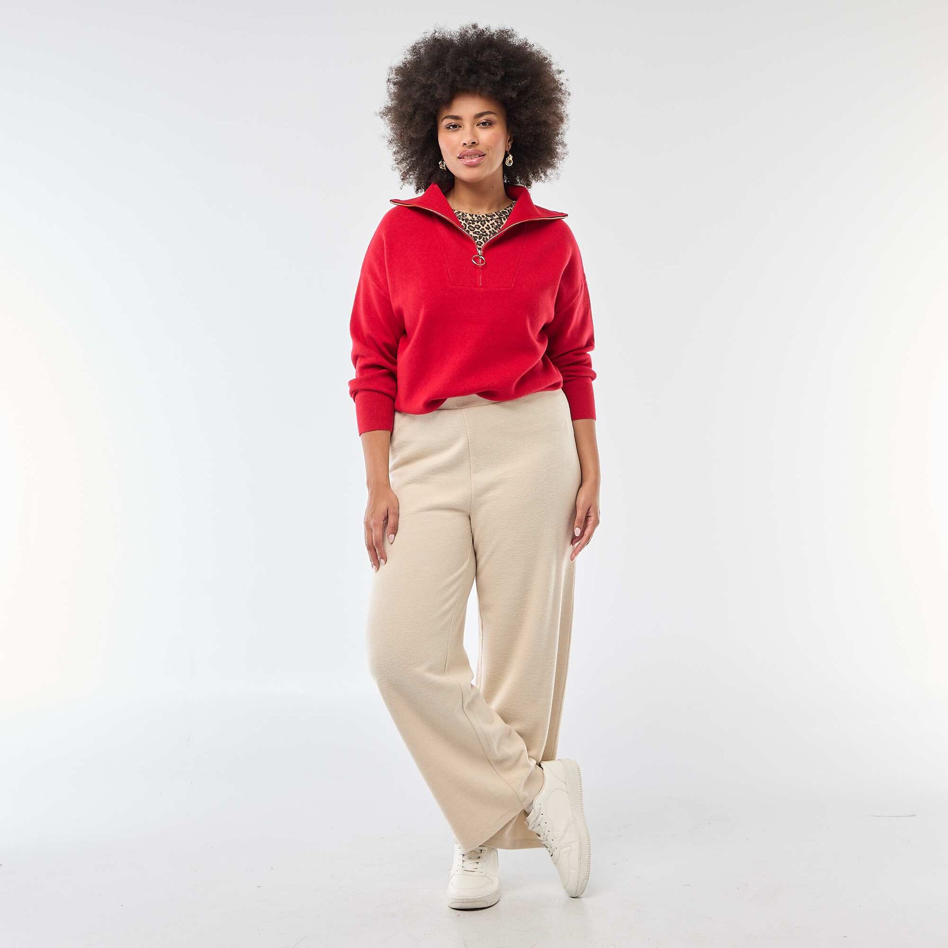 Pantalón cómodo de punto canalé BEIGE