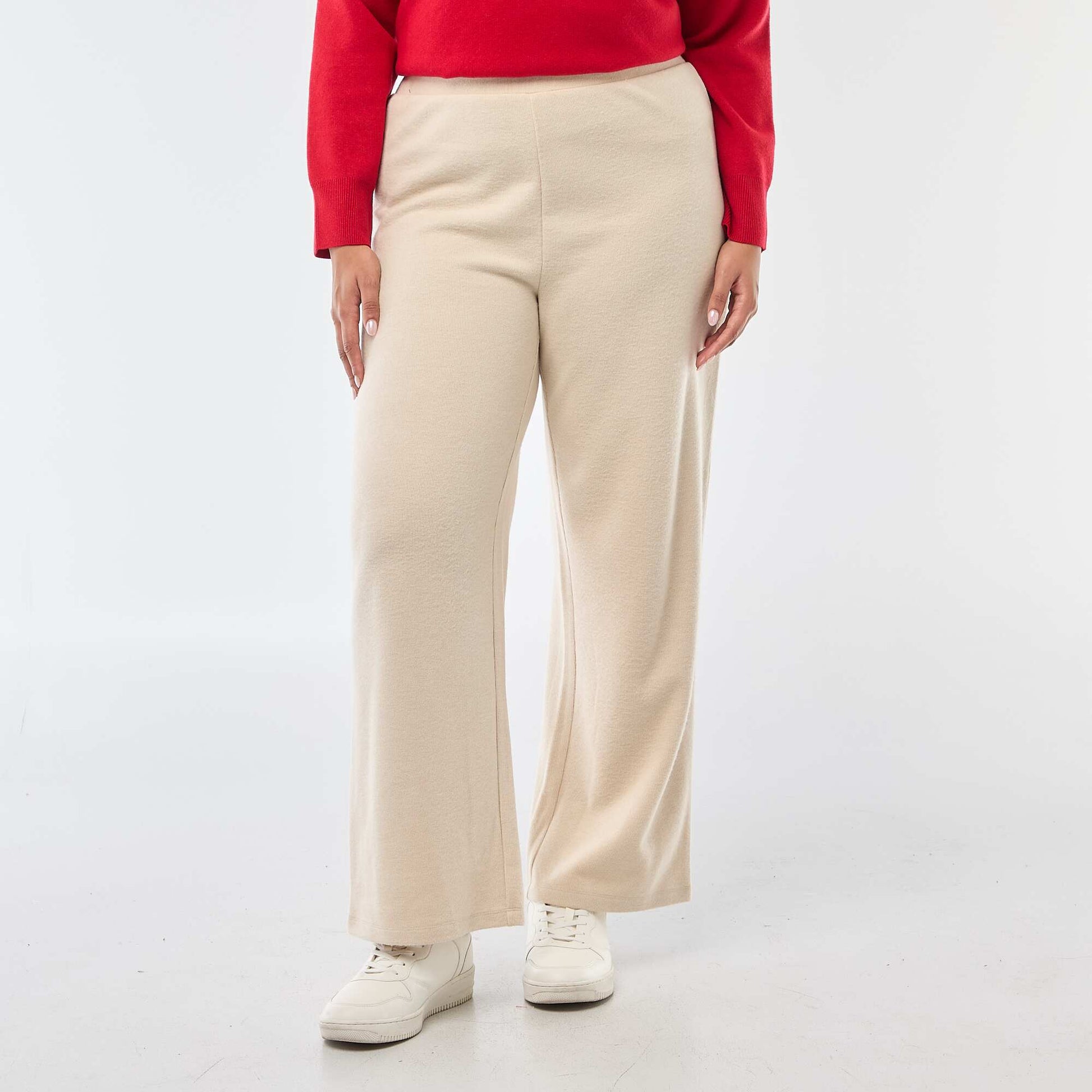 Pantalón cómodo de punto canalé BEIGE