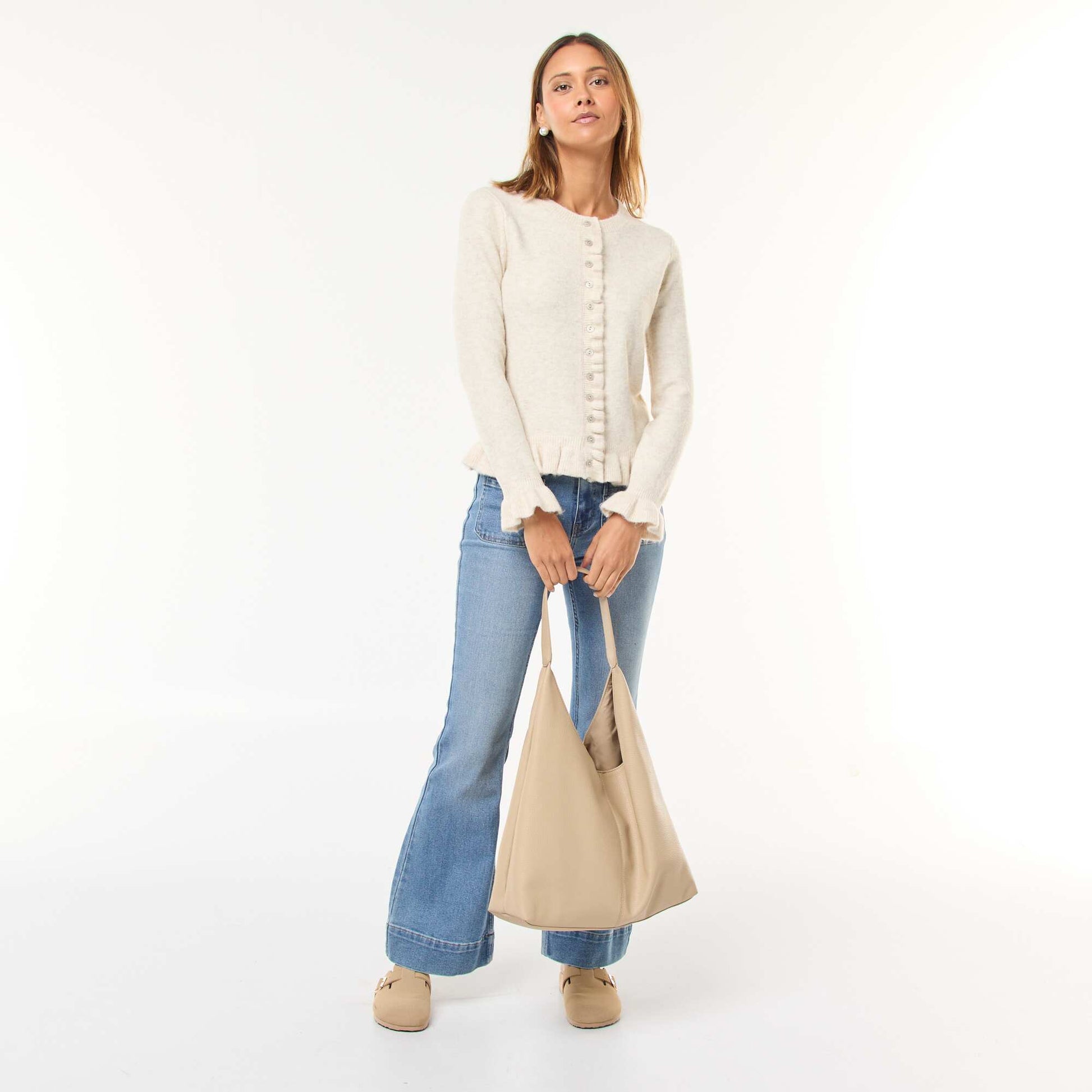 Cárdigan jaspeado con detalles ondulados BEIGE