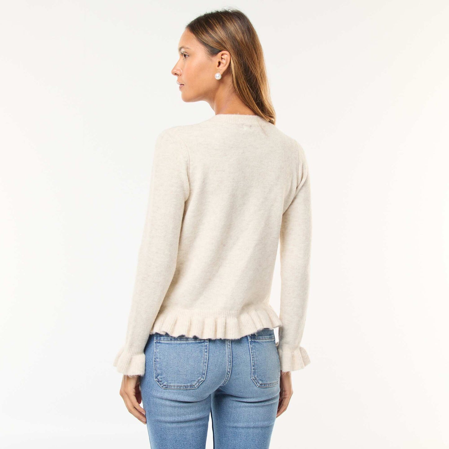 Cárdigan jaspeado con detalles ondulados BEIGE