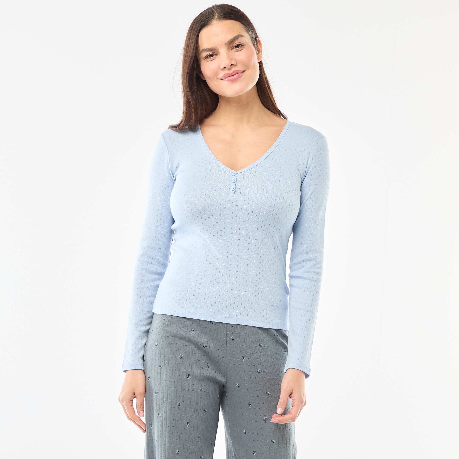 Camiseta de pijama de punto calado AZUL
