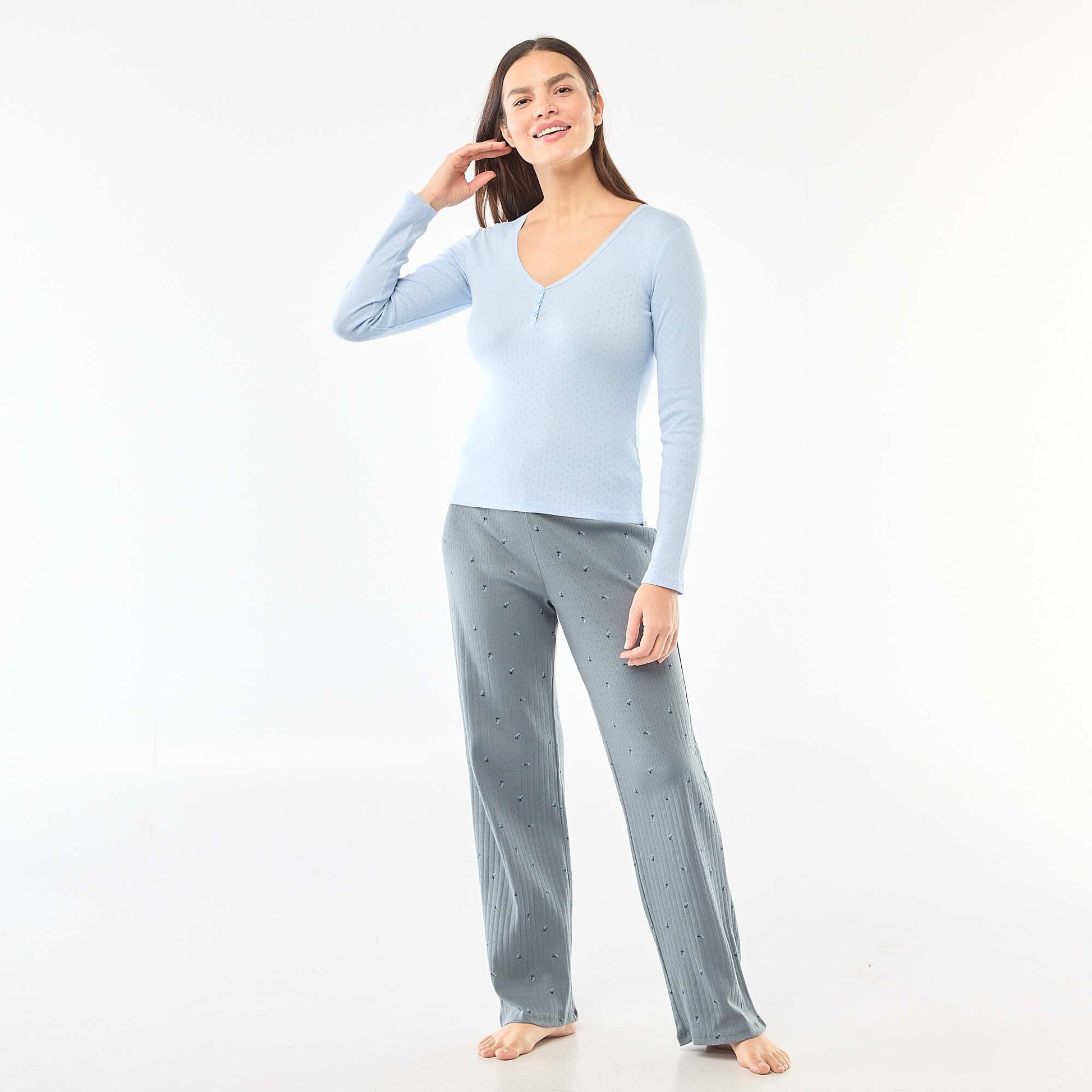 Camiseta de pijama de punto calado AZUL