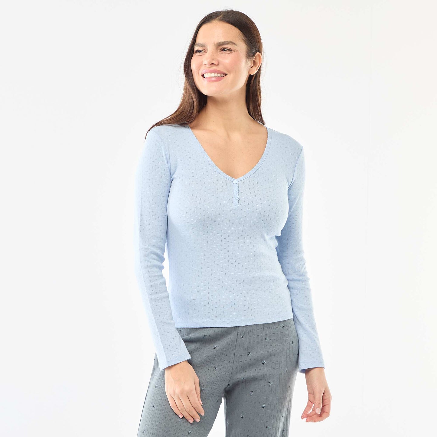 Camiseta de pijama de punto calado AZUL