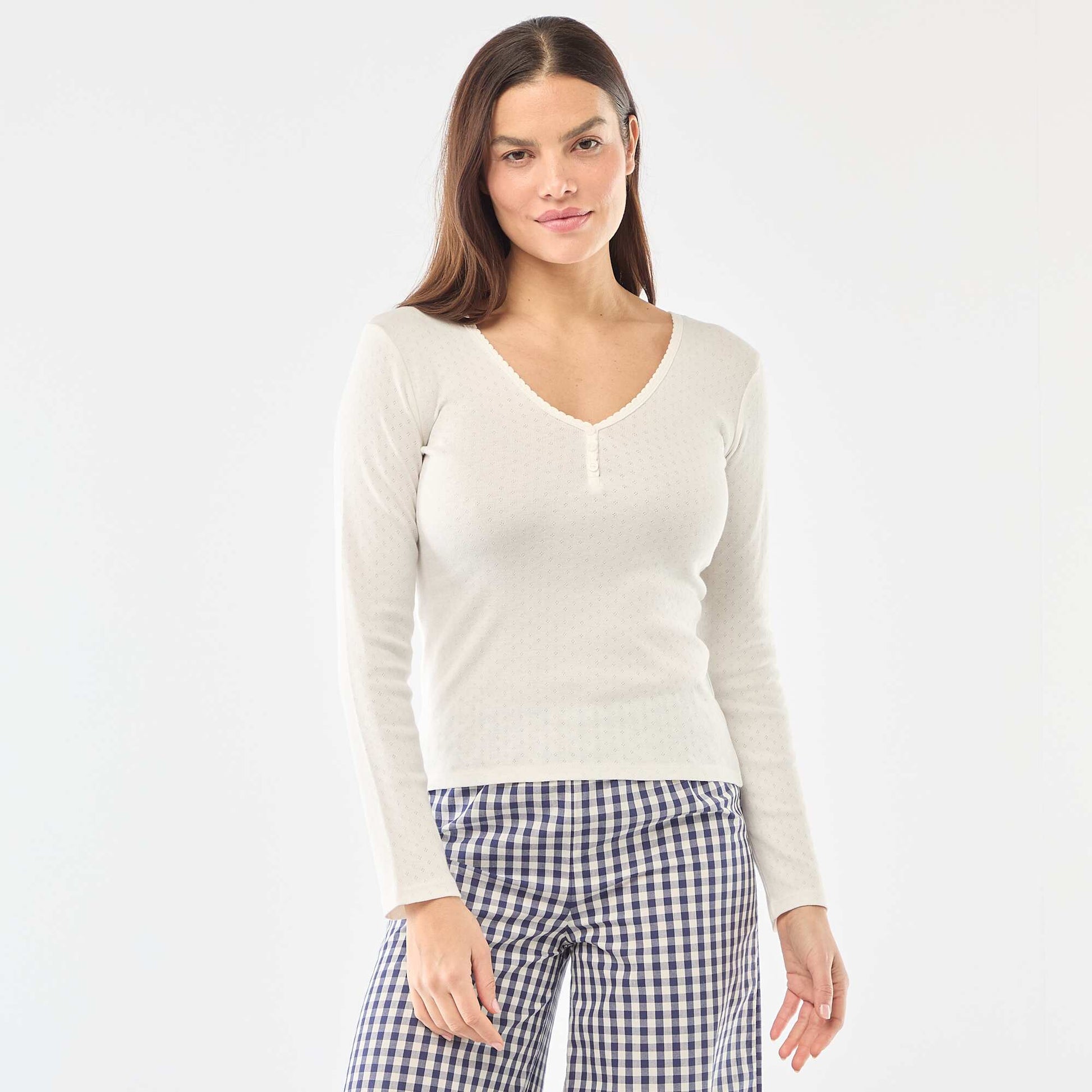 Camiseta de pijama de punto calado BLANCO