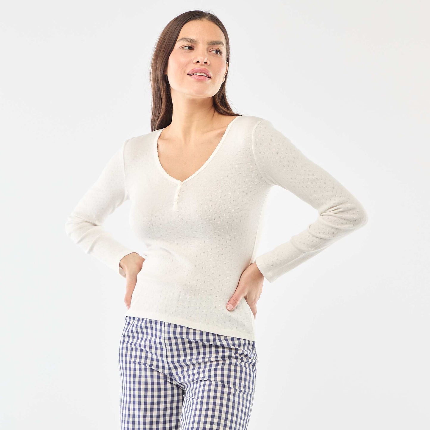 Camiseta de pijama de punto calado BLANCO