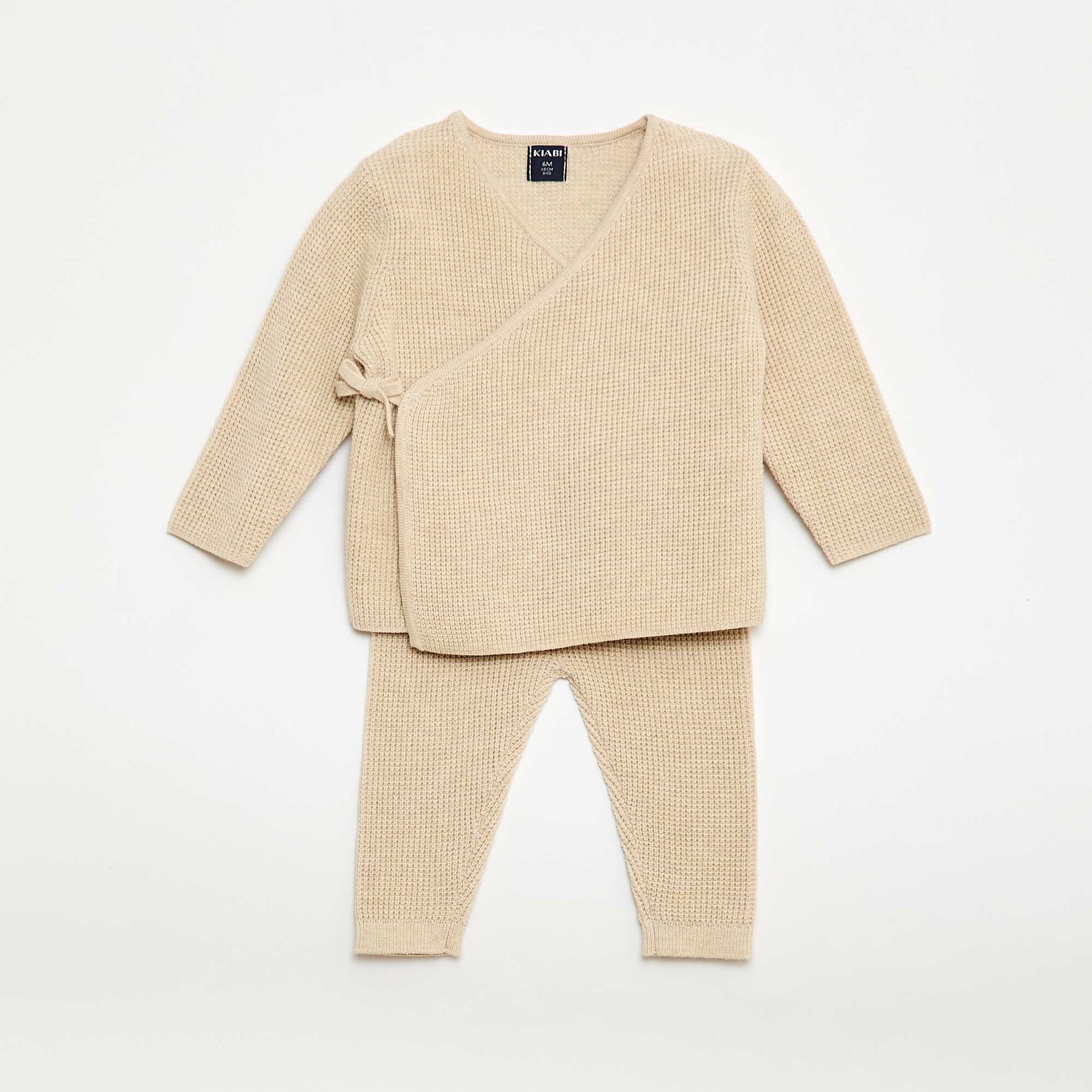Conjunto chaleco cruzado + leggings de punto - 2 piezas BEIGE