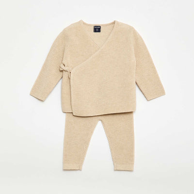 Conjunto chaleco cruzado + leggings de punto - 2 piezas BEIGE