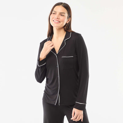 Pijama largo de punto suave elástico - 2 piezas NEGRO