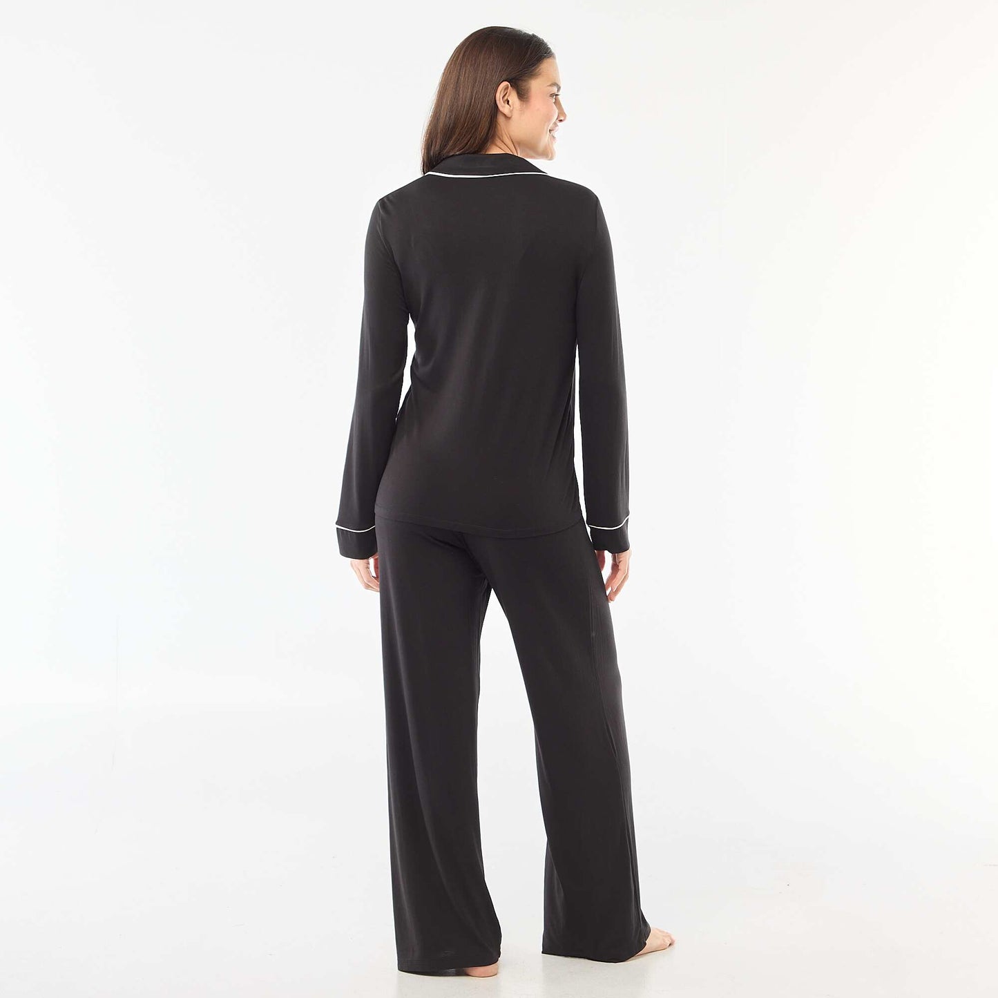 Pijama largo de punto suave elástico - 2 piezas NEGRO