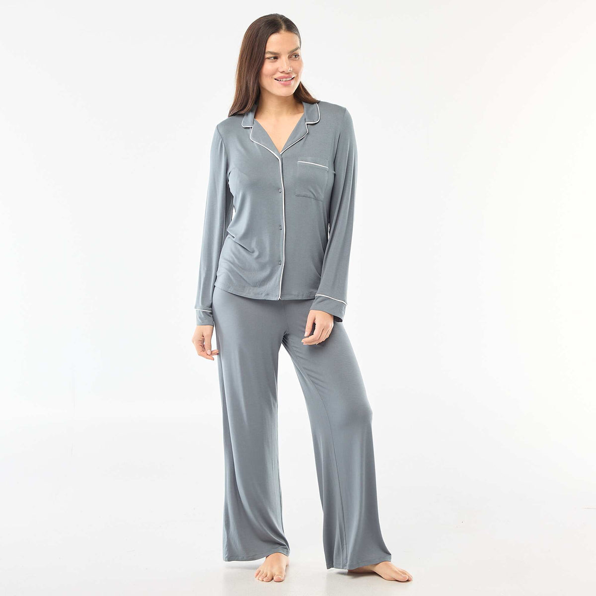 Pijama largo de punto suave elástico - 2 piezas GRIS