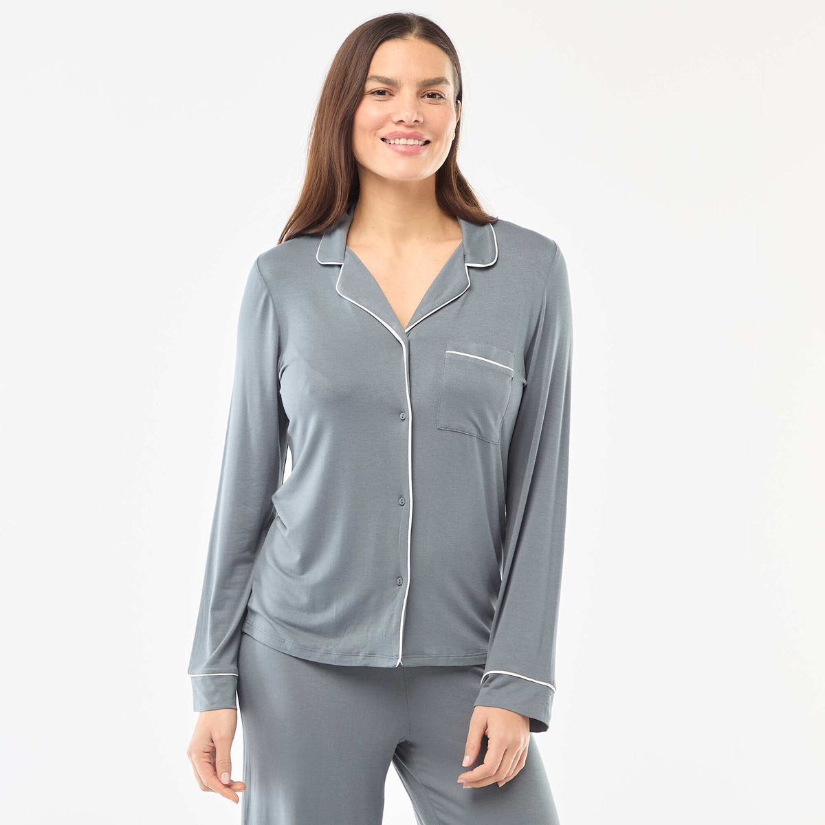 Pijama largo de punto suave elástico - 2 piezas GRIS