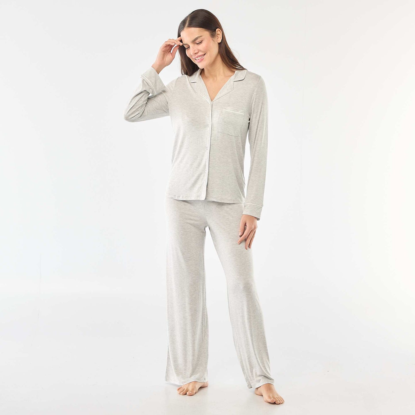 Pijama largo de punto suave elástico - 2 piezas GRIS