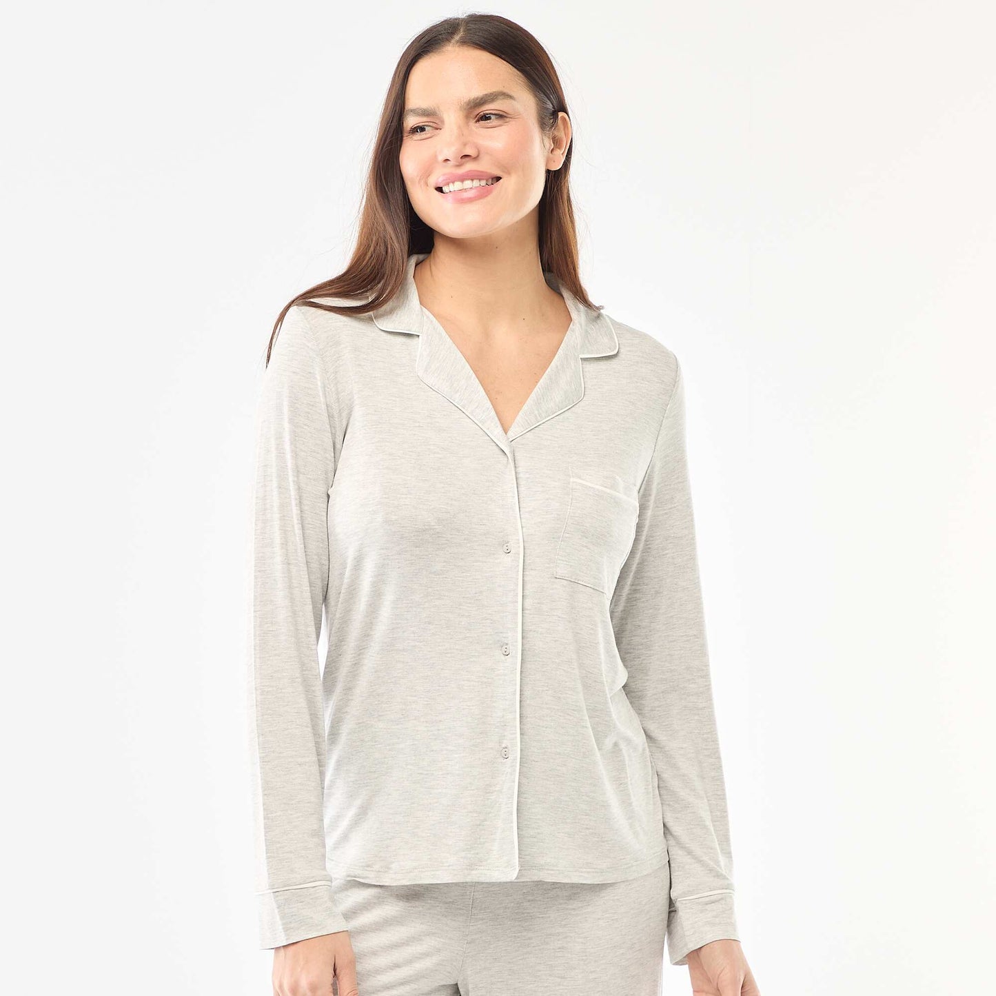 Pijama largo de punto suave elástico - 2 piezas GRIS