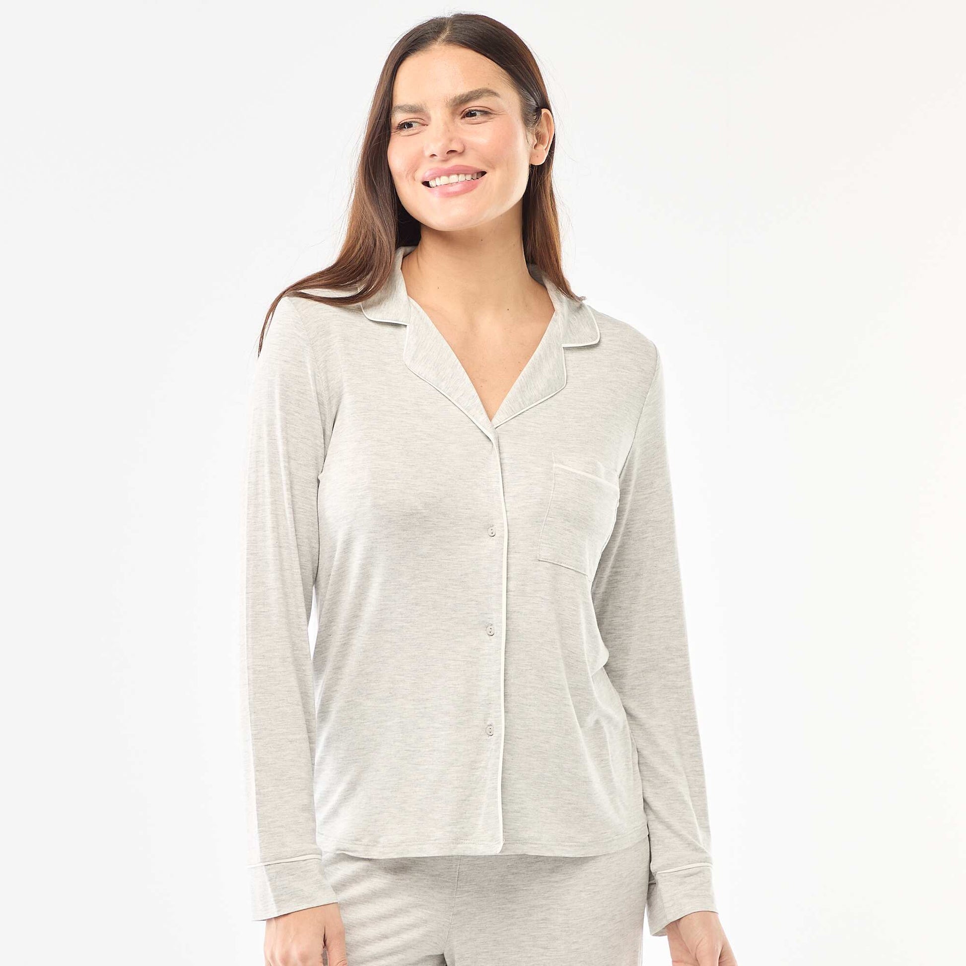 Pijama largo de punto suave elástico - 2 piezas GRIS