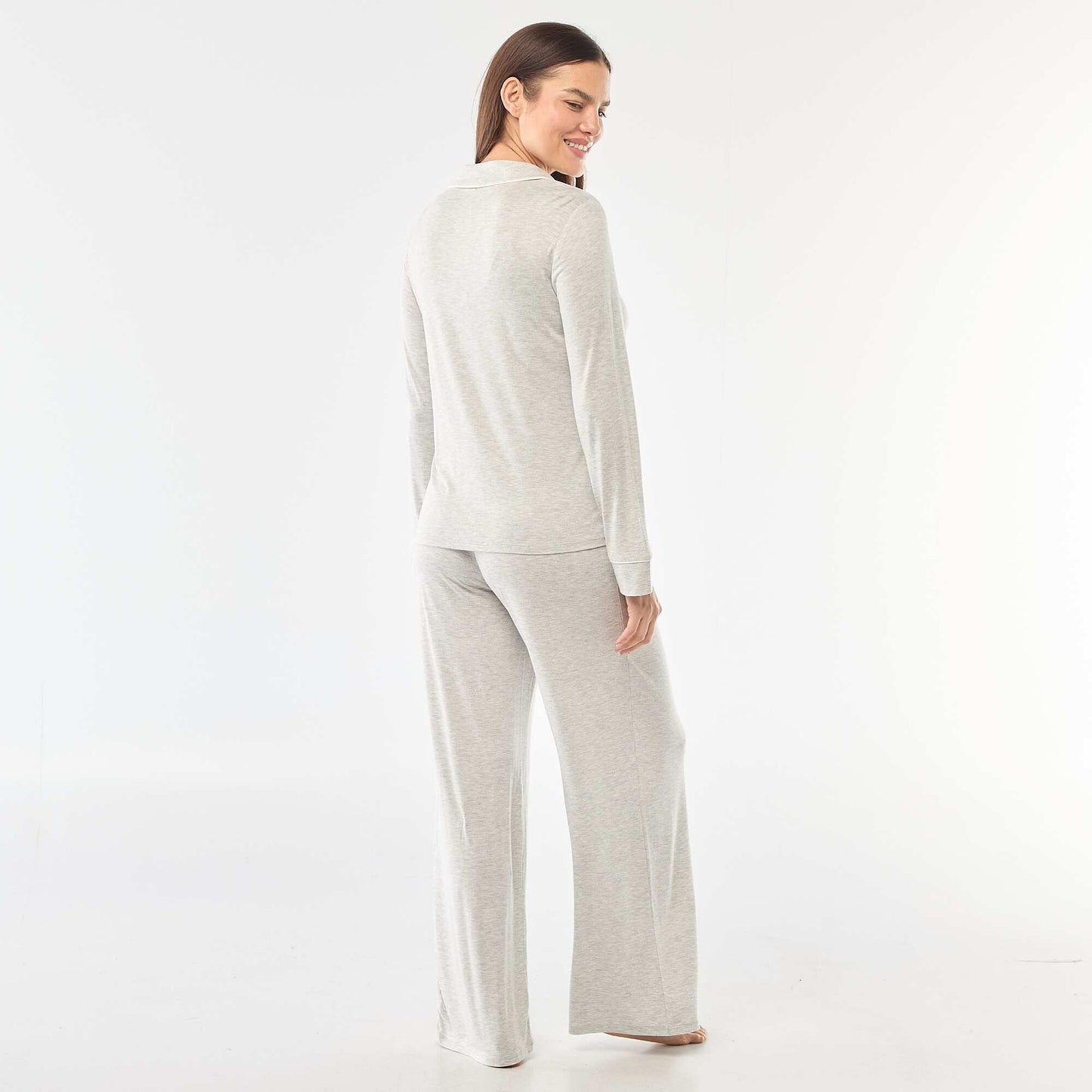 Pijama largo de punto suave elástico - 2 piezas GRIS