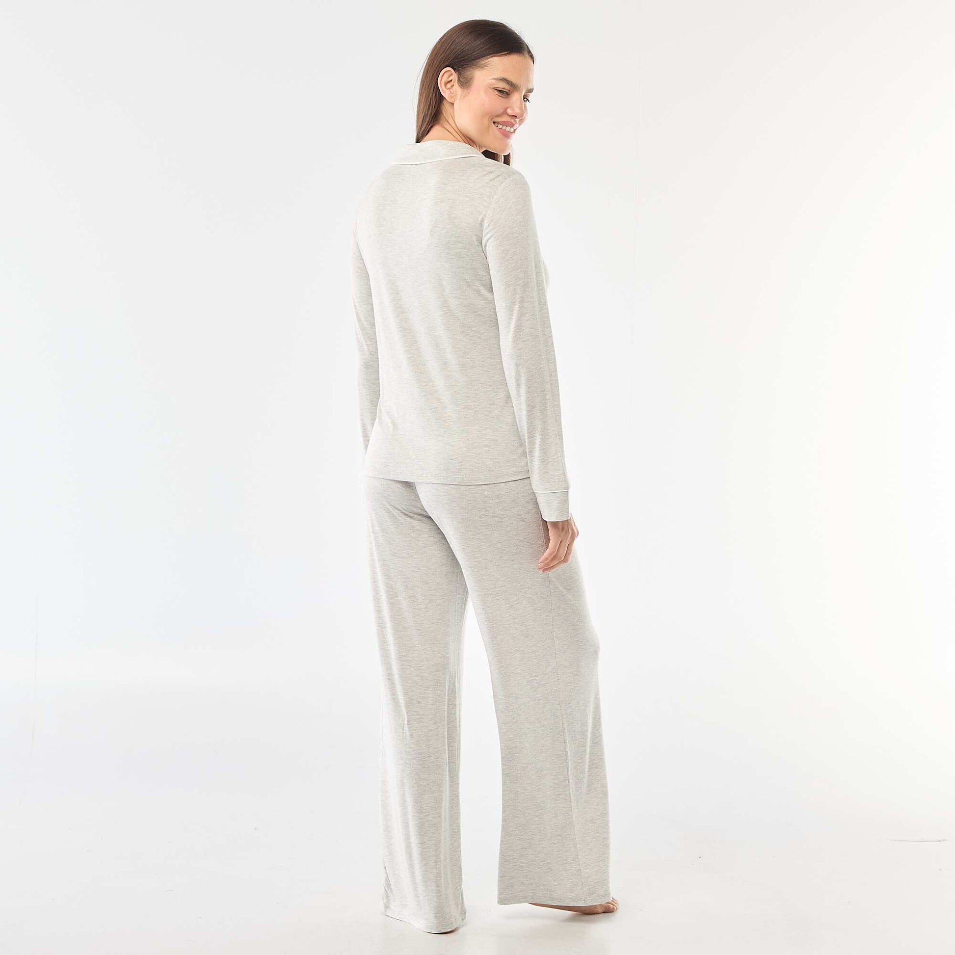 Pijama largo de punto suave elástico - 2 piezas GRIS