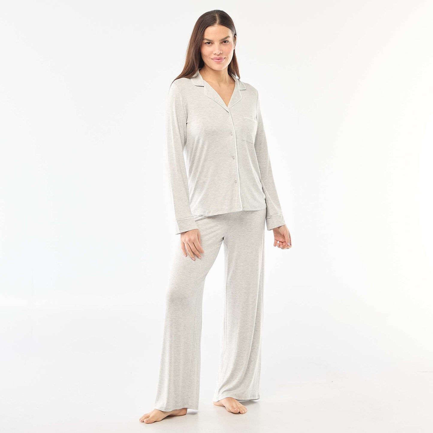 Pijama largo de punto suave elástico - 2 piezas GRIS