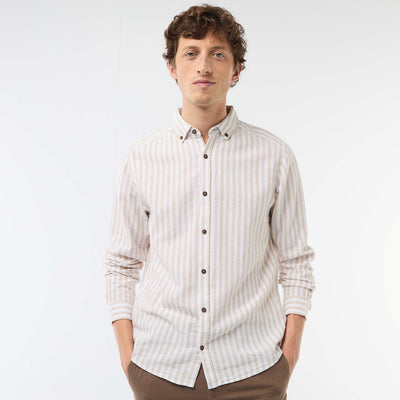 Camisa de lino y algodón a rayas BEIGE