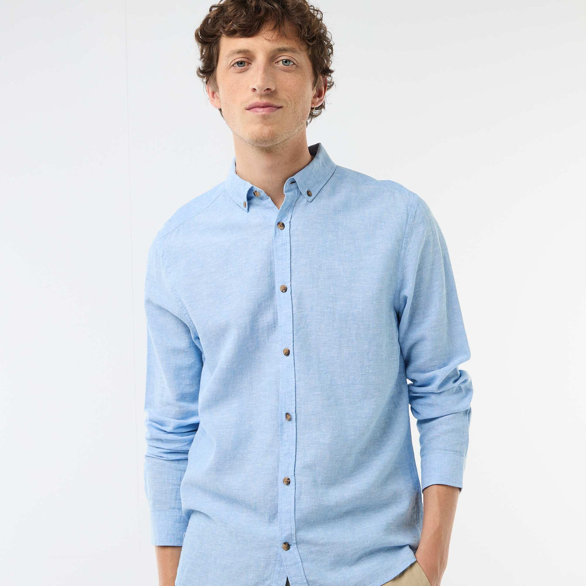 Camisa de lino mezclado AZUL CIELO