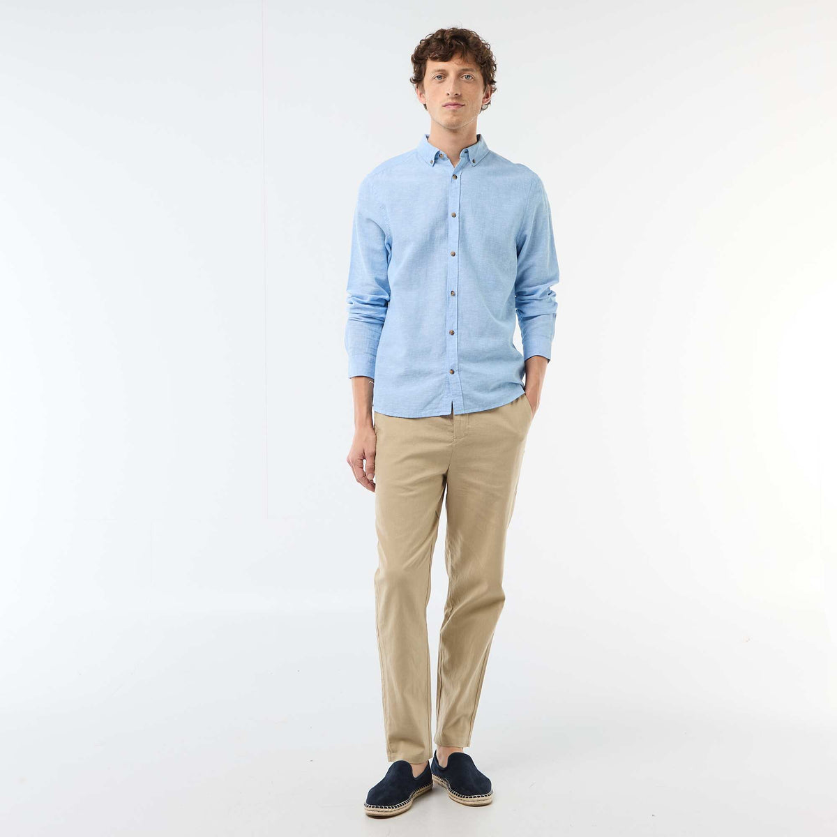 Camisa de lino mezclado AZUL CIELO
