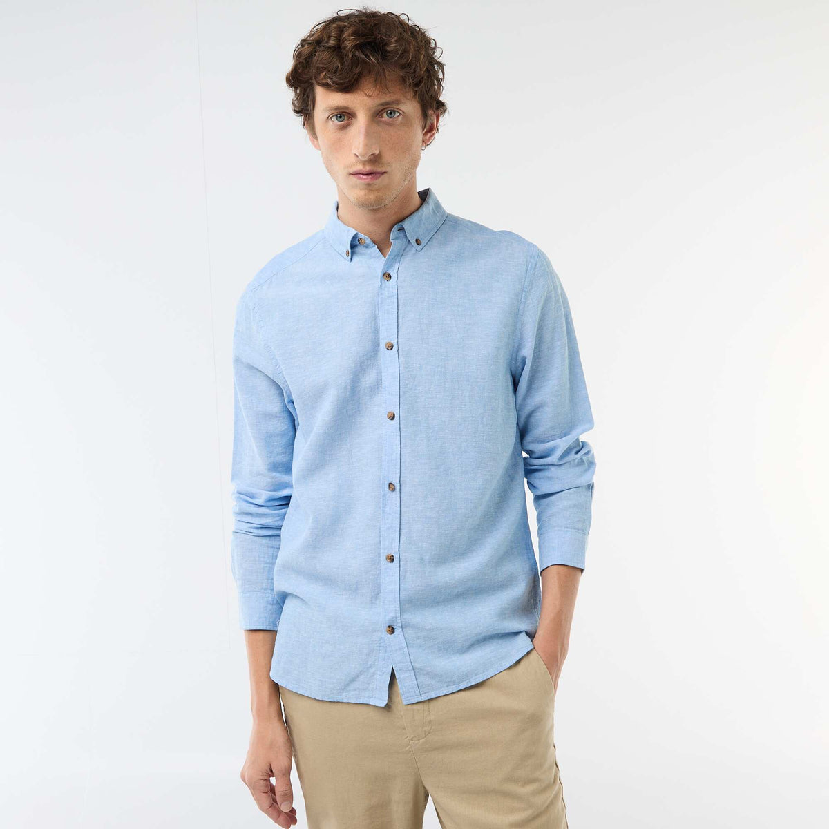 Camisa de lino mezclado AZUL CIELO