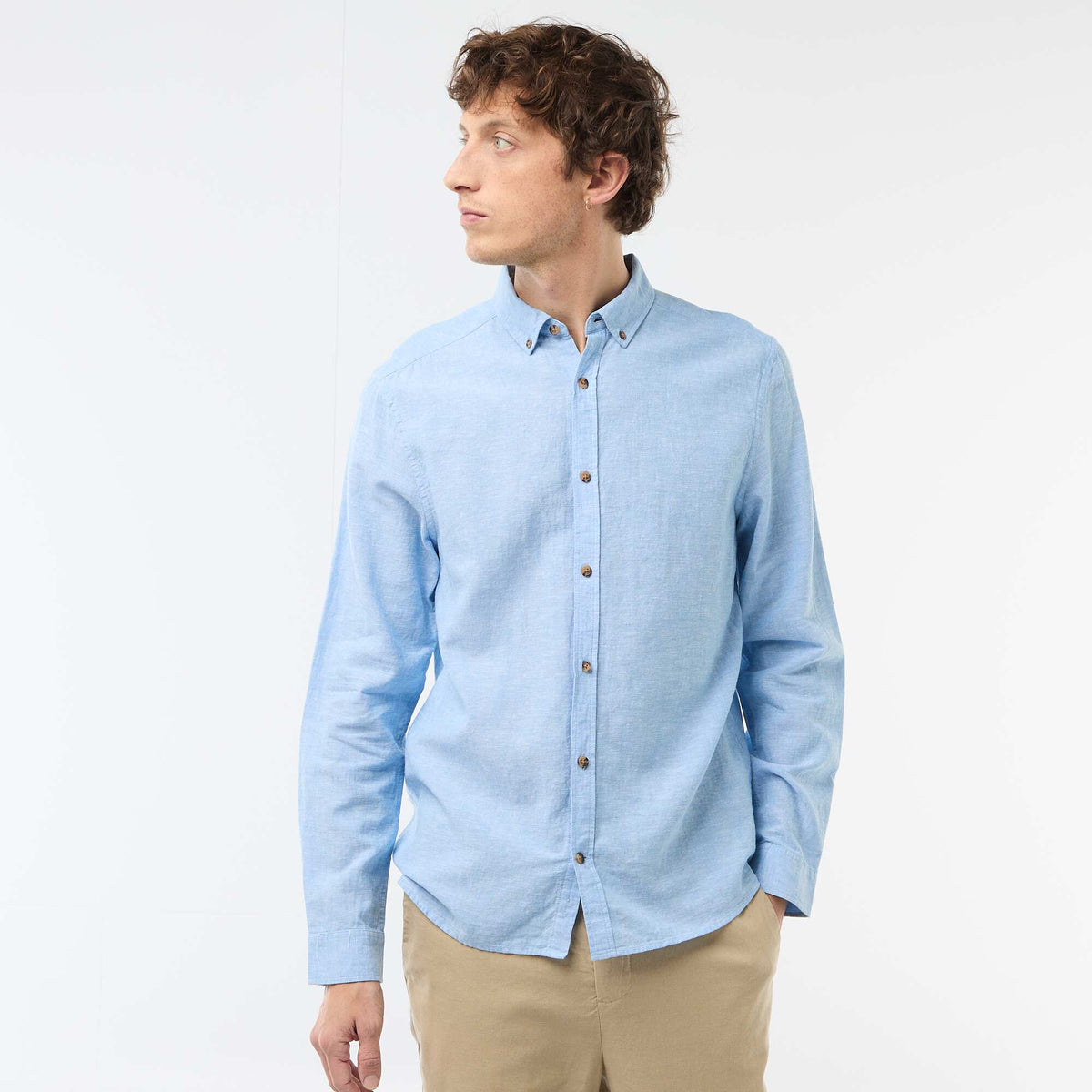 Camisa de lino mezclado AZUL CIELO