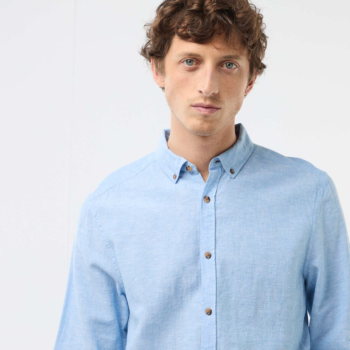 Camisa de lino mezclado AZUL CIELO