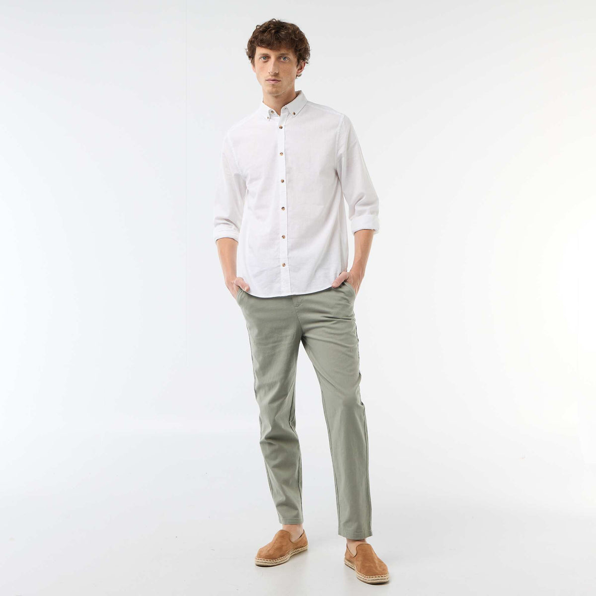 Camisa de lino mezclado BLANCO