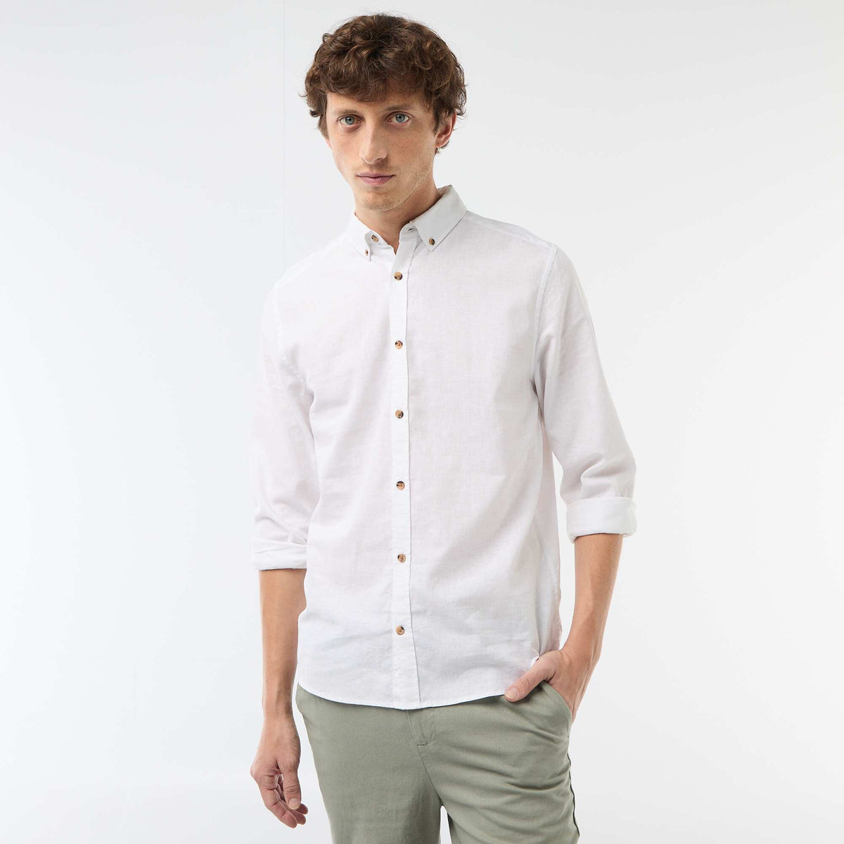 Camisa de lino mezclado BLANCO