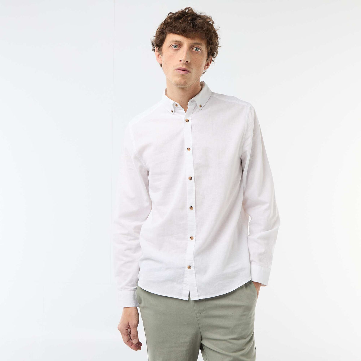 Camisa de lino mezclado BLANCO