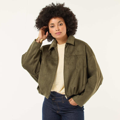 Chaqueta de ante sintético lisa VERDE
