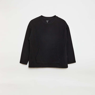 Camiseta con bolsillo canguro en malla otomana NEGRO