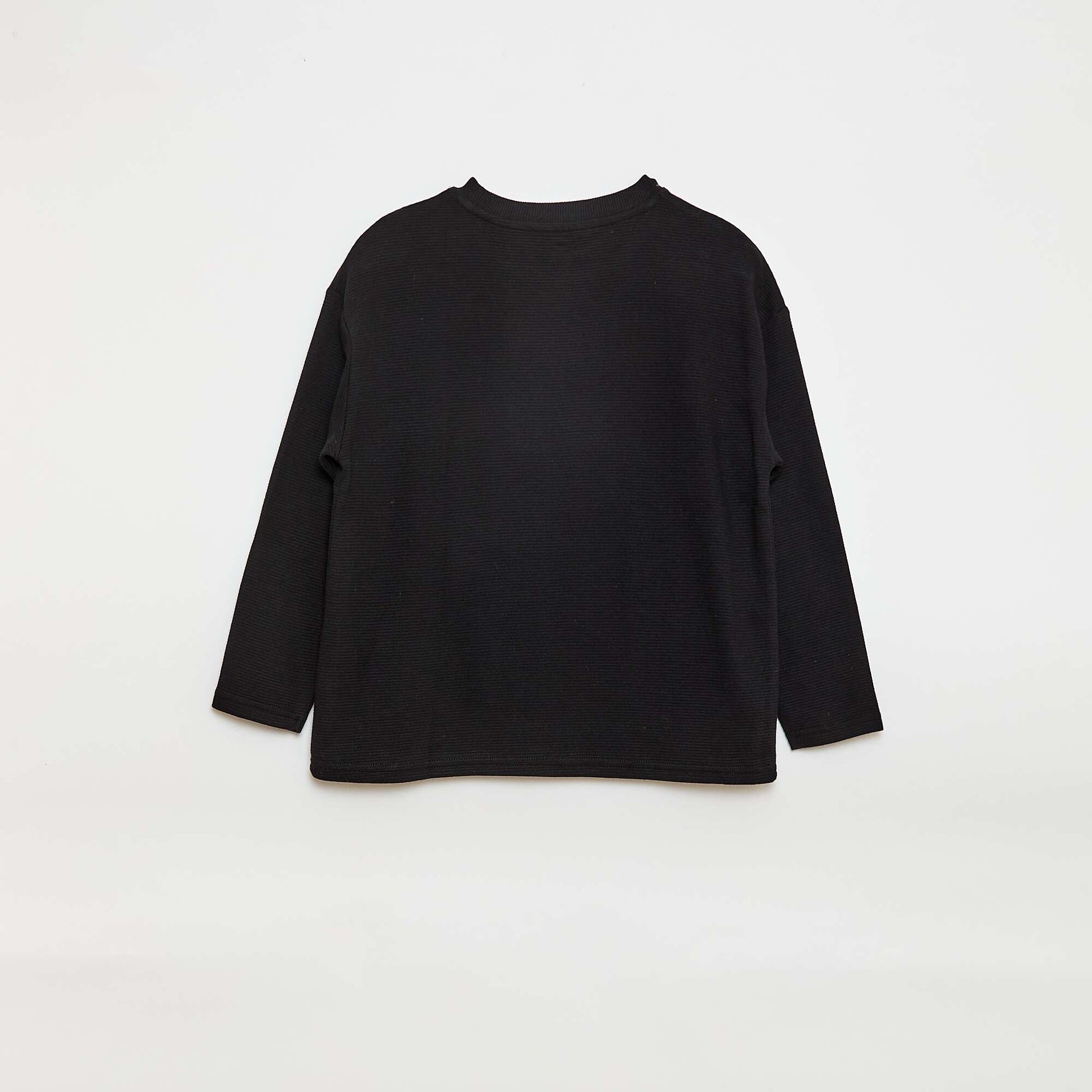Camiseta con bolsillo canguro en malla otomana NEGRO