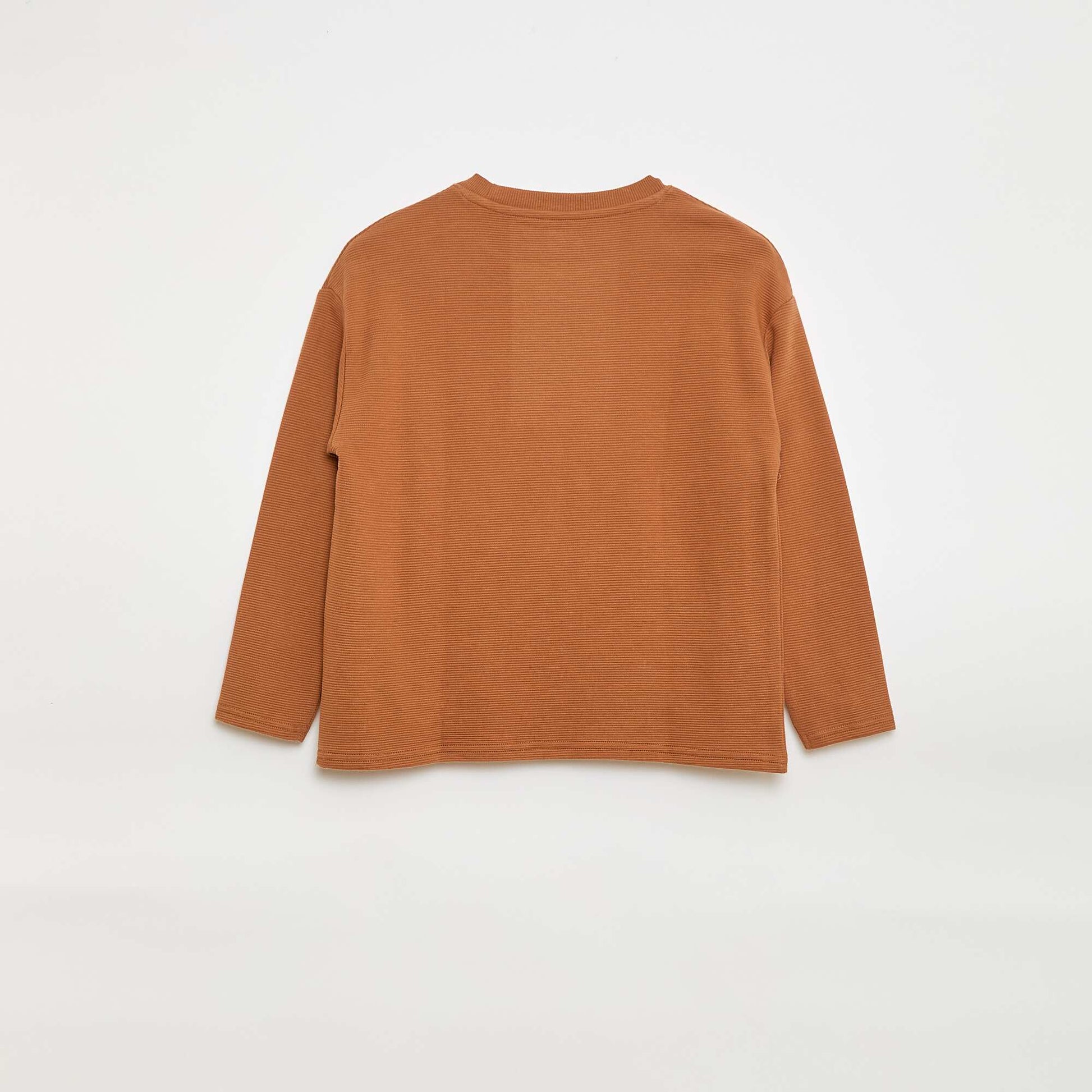 Camiseta con bolsillo canguro en malla otomana MARRON