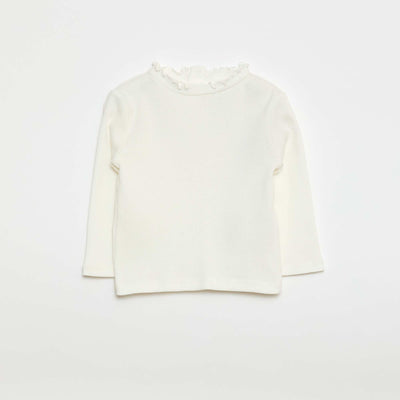 Camiseta canalé cuello ondulado BLANCO