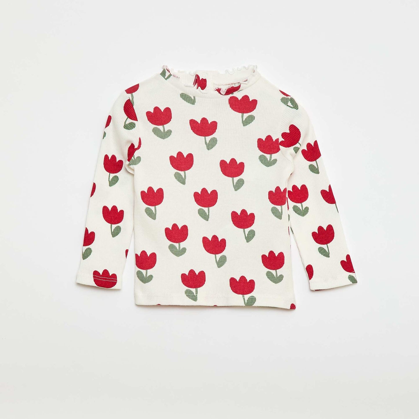 Camiseta de canalé con cuello ondulado BLANCO