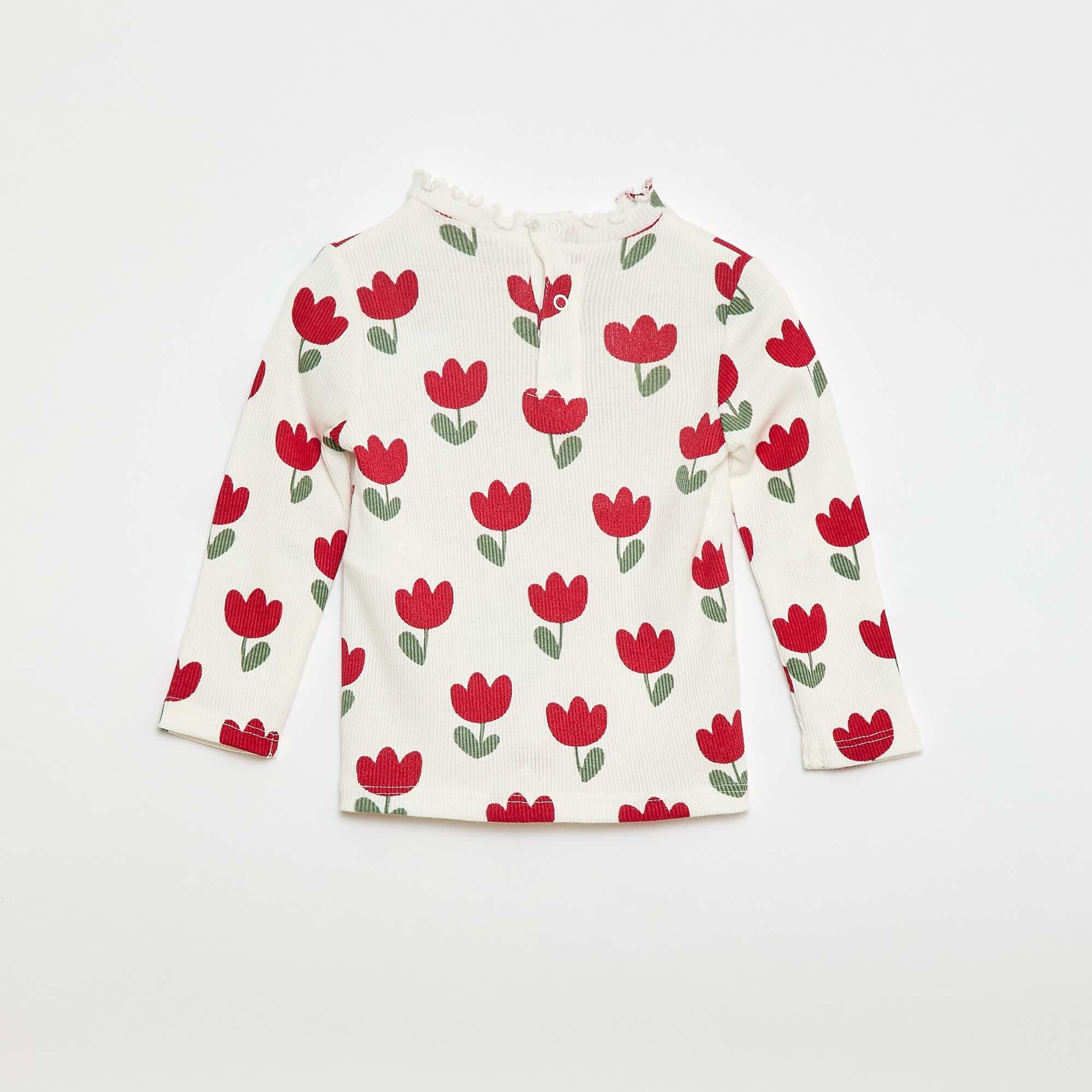 Camiseta de canalé con cuello ondulado BLANCO