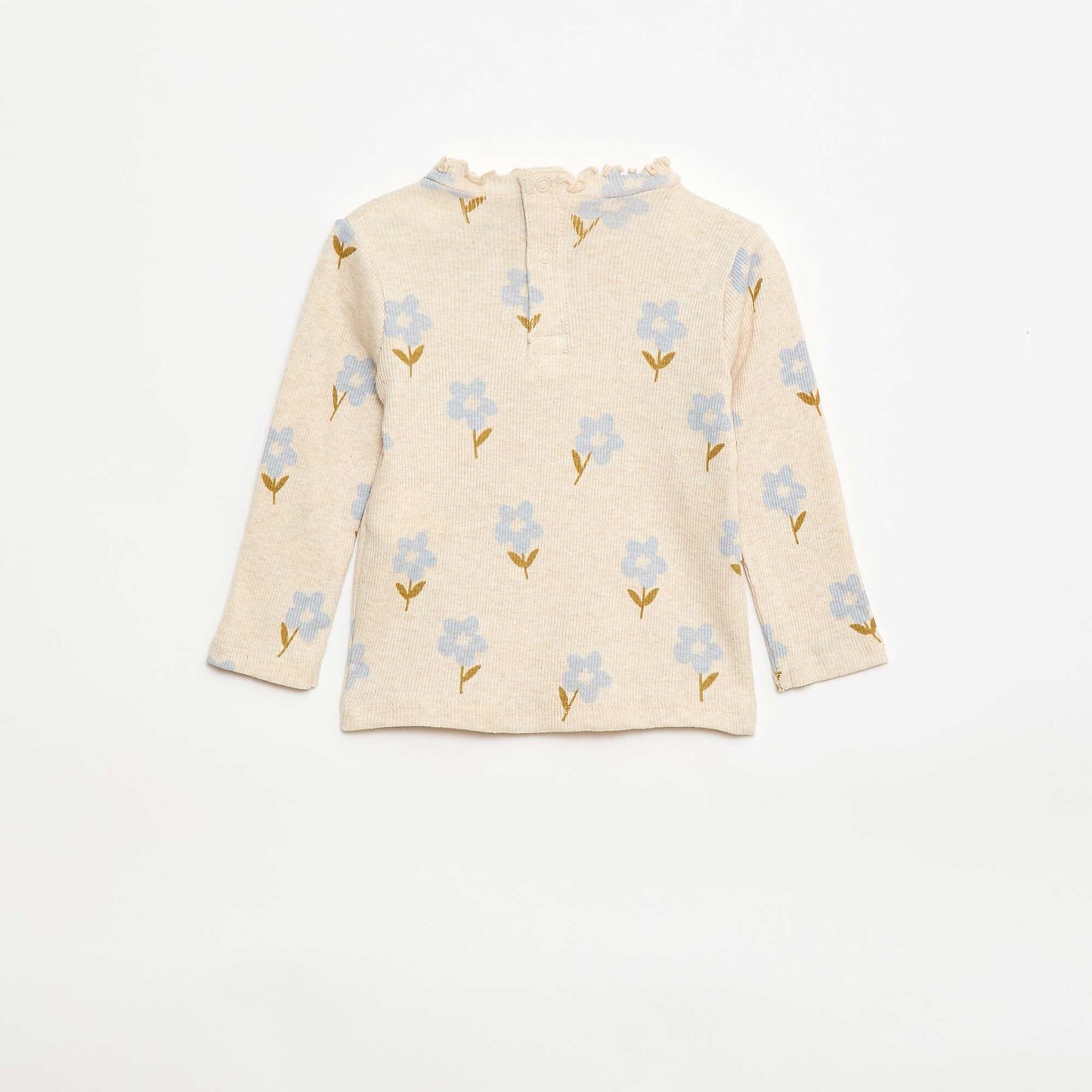 Camiseta de canalé con cuello ondulado BEIGE