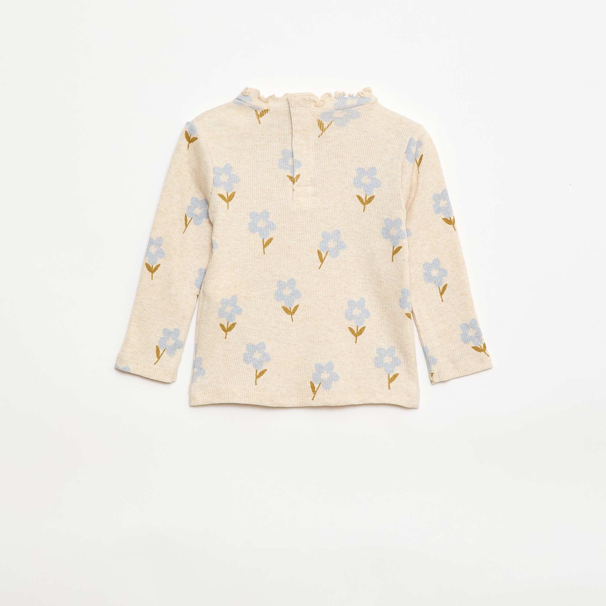 Camiseta de canalé con cuello ondulado BEIGE