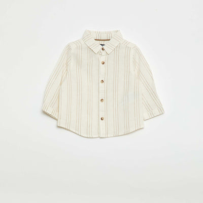 Camisa de rayas de lino y algodón BLANCO