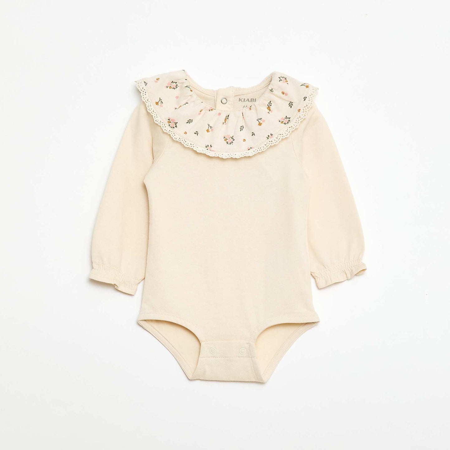 Body liso con cuello Claudine estampado BLANCO