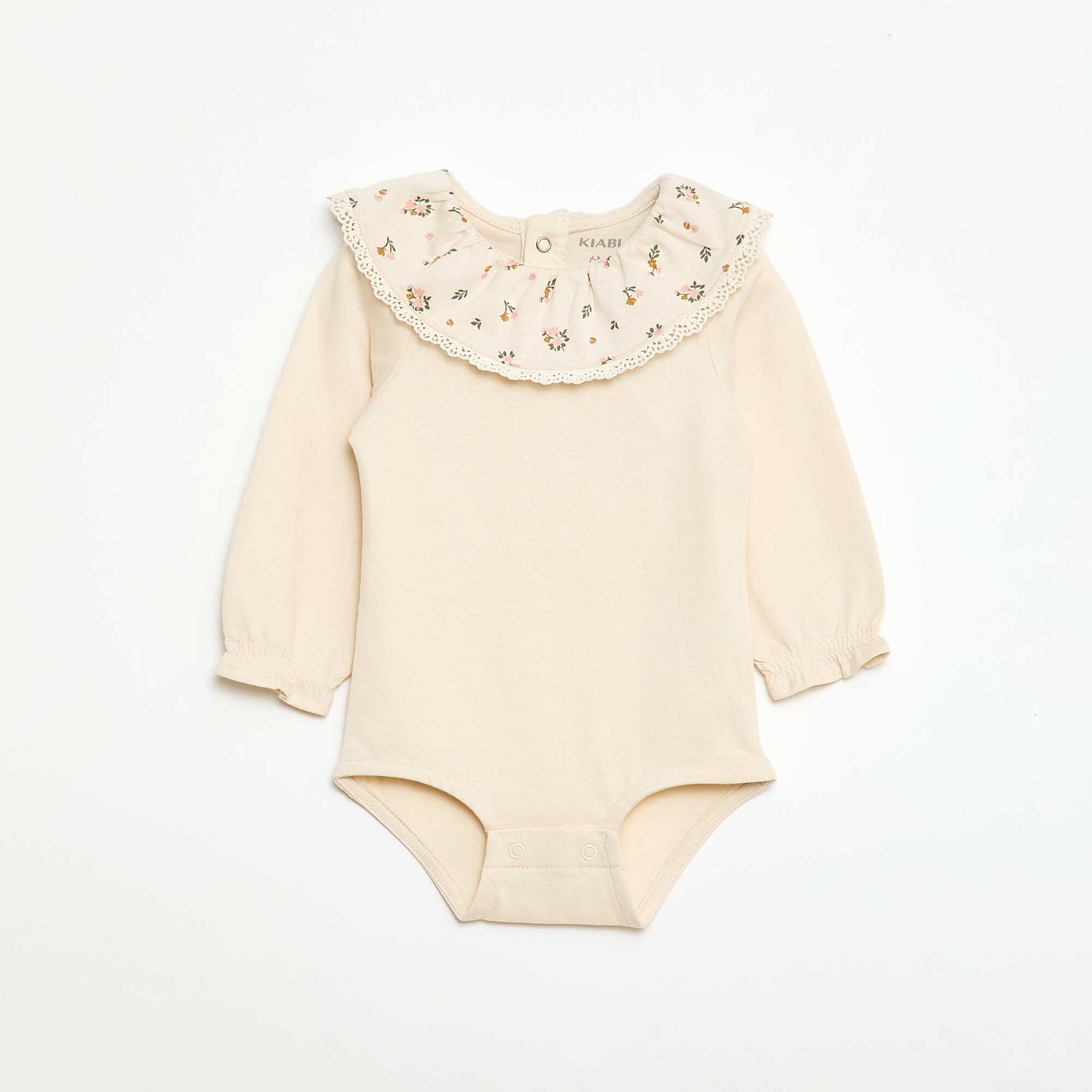 Body liso con cuello Claudine estampado BLANCO