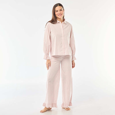 Pijama largo de popelina - 2 piezas ROSA
